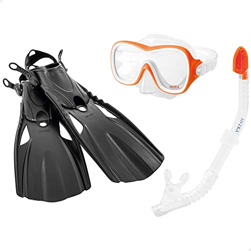 Intex Erwachsene Wave Rider Sports Swim Set, Yellow Mask & Snorkel with Black Fins, M von Intex