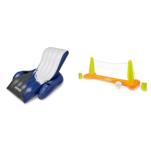 Intex Floating Recliner Lounge - Aufblasbarer Badelounge, Mehrfarbig, 180 x 135 cm & Pool Volleybal Game - Aufblasbares Wasserballspiel - Volleyballnetz - 239 x 64 x 91 cm von intex