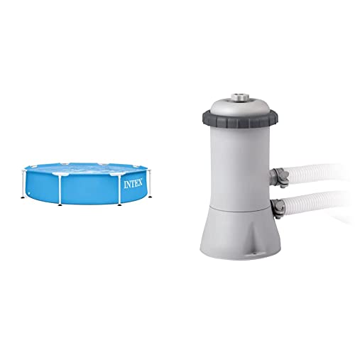 Intex Frame Pool Set Rondo Ø 244 x 51 cm, 28205NP & 28604 Krystal Clear Cartridge Filter Pump - Pool Kartuschenfilteranlage - 1,7m3/h, Grau von Intex