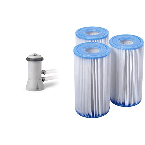 Intex Krystal Clear Cartridge Filter Pump - Pool Kartuschenfilteranlage - 2,3 m³/H - 220-240V & Filteranlagenzubehör - Filterkartusche - Typ A - 3 Stück (1er Pack) von Intex