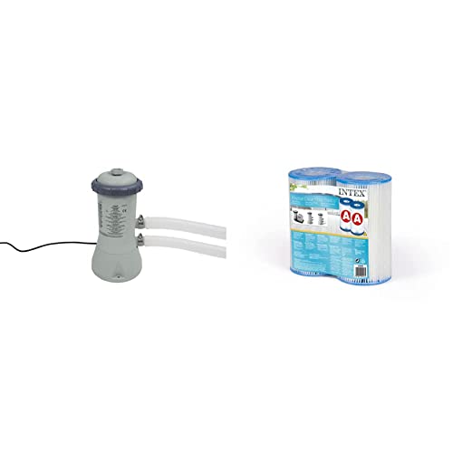 Intex Krystal Clear Cartridge Filter Pump - Pool Kartuschenfilteranlage - Grau - 900 L/H & 2 x Ersatzfilter A Kartusche Filterkartusche Filterpumpe Pool Filter Pumpe von Intex