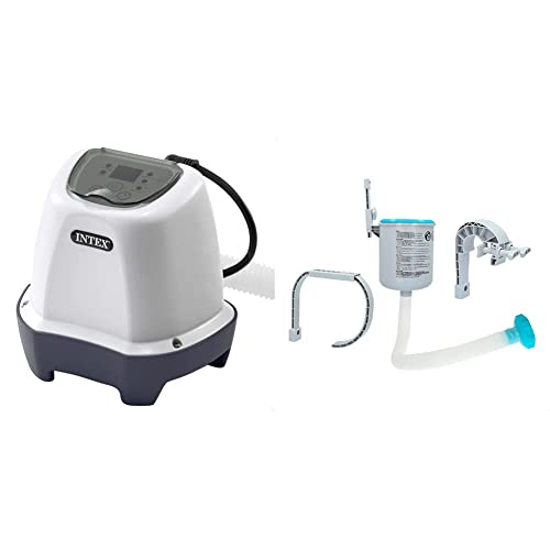 Intex Krystal Clear Salzwassersystem QS200, 26662, Weiß & Oberflächenskimmer - Deluxe Oberflächenskimmer zur Wandmontage - Hängeskimmer, Grau von Intex