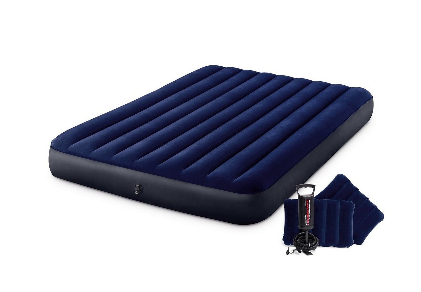 Intex Luftbett INTEX Luftbett Gästebett Reisebett Classic Downy Blue Queen Set 4 Teilig mit Pumpe und Kissen, Maße: ca. 203 x 152 x 22 cm von Intex