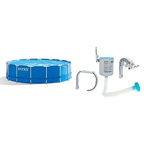 Intex Metal Frame Pool Set - Aufstellpool - Ø 457 x 122 cm - Zubehör enthalten & Oberflächenskimmer - Deluxe Oberflächenskimmer zur Wandmontage - Hängeskimmer, Grau von Intex