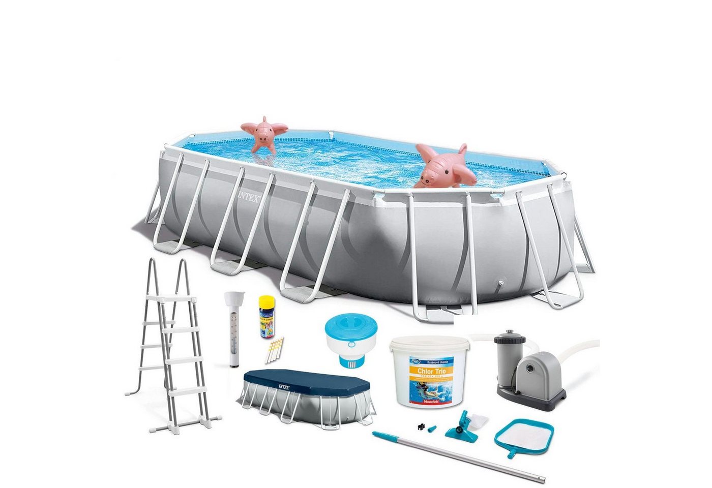 Intex Pool 26796GN Prism Frame Oval Pool 503 x 274 x 122 cm + Zubehör von Intex