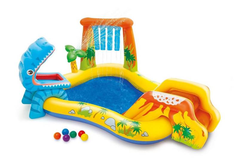Intex Pool INTEX Dinosaur Play Center Pool mit Rutsche 249x191x109cm, Fassungsvermögen: 216 Liter, Gewicht: 5,2 Kg, Reparaturflicken inkl von Intex