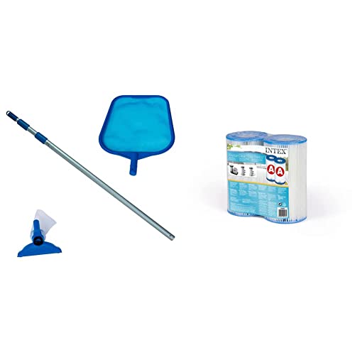 Intex Pool Maintenance Kit - Poolzubehör - Pool Reinigungsset - Blau, 3-teilig & 2 x Ersatzfilter A Kartusche Filterkartusche Filterpumpe Pool Filter Pumpe von Intex