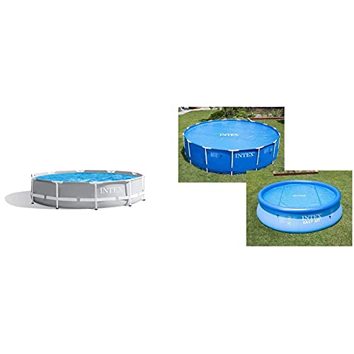 Intex Prism Rondo Frame Pool Set - Ø 305 x 76 cm, Hellgrau & Solar Cover - Solarabdeckplane Ø 305 cm - Für Easy Set und Frame von Intex