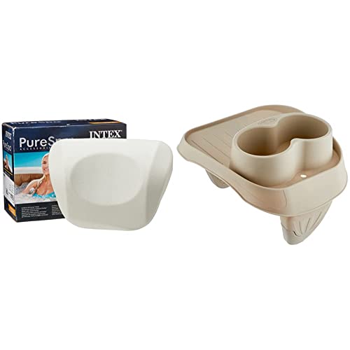 Intex PureSpa Kopfstütze aus Schaumstoff & PureSpa Kunststoff-Getränkehalter-Beige,26 x 22 x 18 cm von Intex