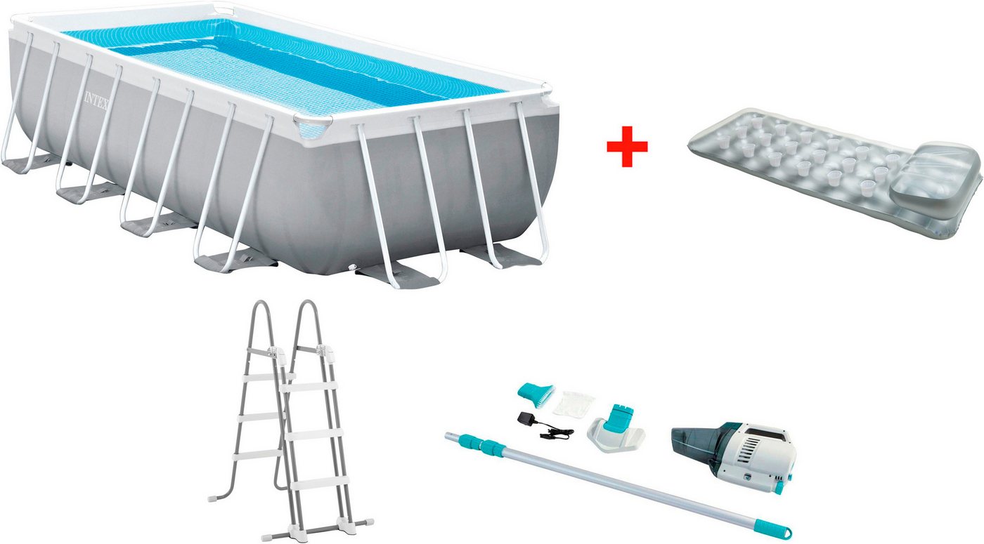 Intex Rechteckpool »Framepool«400x200x122 cm (Set), inkl. ZR200 HANDHELD POOL VACUUM + 18-POCKET SUNTANNER MAT von Intex