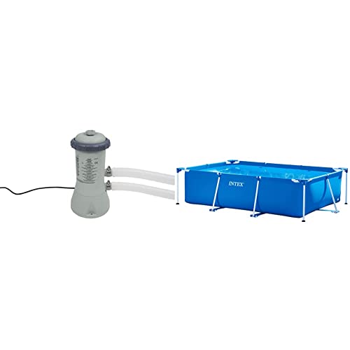 Intex Rectangular Frame Pool - Aufstellpool - 260 x 160 x 65 cm & Krystal Clear Cartridge Filter Pump - Pool Kartuschenfilteranlage - 900 L/H von Intex