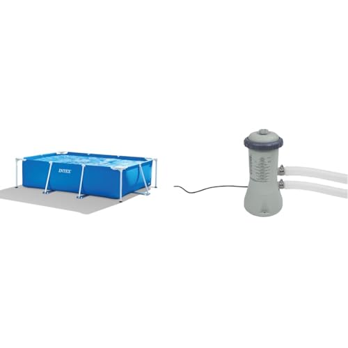 Intex Rectangular Frame Pool - Aufstellpool - 260 x 160 x 65 cm & Krystal Clear Cartridge Filter Pump - Pool Kartuschenfilteranlage - 900 L/H von Intex