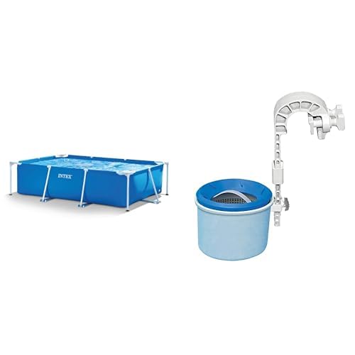 Intex Rectangular Frame Pool -Aufstellpool - 300 x 200 x 75 cm, Blau & Intex Oberflächenskimmer - Deluxe Oberflächenskimmer zur Wandmontage - Hängeskimmer, Grau von Intex