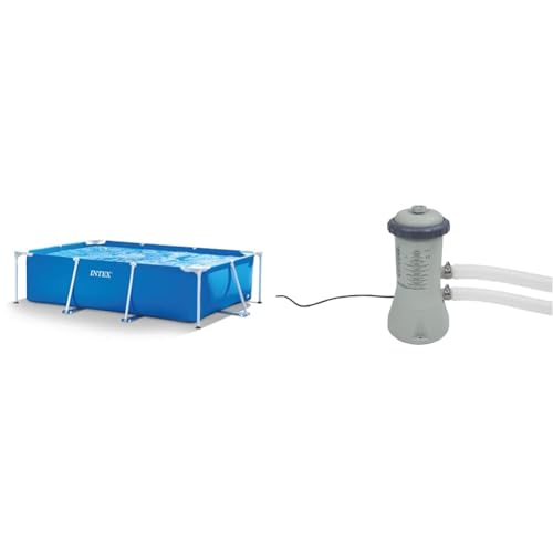 Intex Rectangular Frame Pool -Aufstellpool - 300 x 200 x 75 cm & Krystal Clear Cartridge Filter Pump - Pool Kartuschenfilteranlage - 900 L/H von Intex