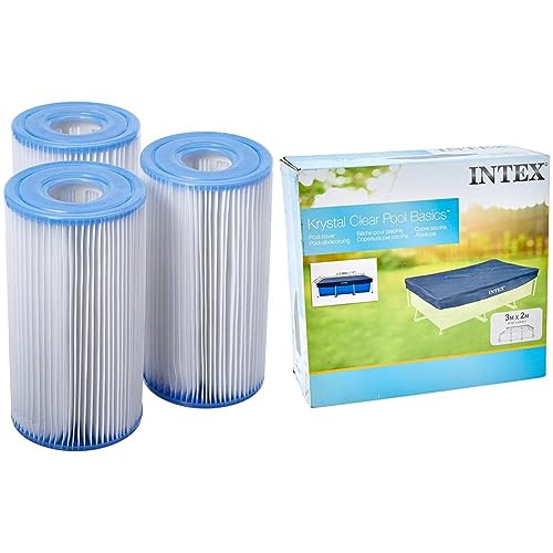 Intex Rectangular Pool Cover - Poolabdeckplane - 300 x 200 cm - Für Rectangular Frame Pool & Filteranlagenzubehör - Filterkartusche - Typ A - 3 Stück von Intex