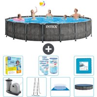 Intex - Round Prism Frame Greywood-Schwimmbecken – 549 x 122 cm – Inklusive Zubehör CB48 von Intex