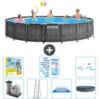 Intex - Round Prism Frame Greywood-Schwimmbecken – 549 x 122 cm – Inklusive Zubehör CB52 von Intex