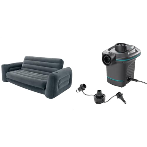 Intex Schlafcouch 66552, Hellgrau, Größe 203 x 231 x 66 cm & Volt Quick-Fill Ac Electric Pump 68605 Schwarz von Intex