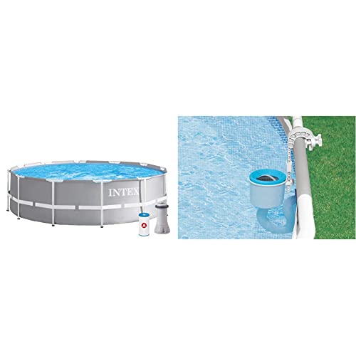 Intex Schwimmbecken Pool Ø 366 x 99 cm Frame Pool Set Prism Rondo 26716 & Oberflächenskimmer - Deluxe Oberflächenskimmer zur Wandmontage - Hängeskimmer von Intex