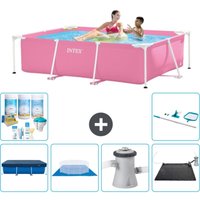Intex-Schwimmbecken mit rechteckigem Rahmen – 220 x 150 x 60 cm – Rosa – im Lieferumfang enthalten Accessoire CB97 von Intex