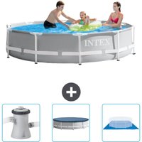 Intex - Schwimmbecken mit rundem Prismenrahmen – 305 x 76 cm – Grau – im Lieferumfang enthalten Accessoire CB76 von Intex