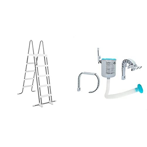 Intex Sicherheitsleiter 28077, für Pools von 132 cm Höhe, grau & Surface Skimmer - Deluxe Wall Mount Surface Skimmer - Suspension Skimmer von Intex