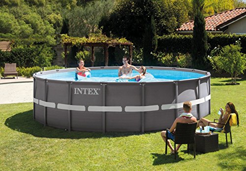 Intex 26324GN Ultra Rondo Frame Pool Set, 19156 L, Grau, Durchmesser 488 x 122 cm von Intex