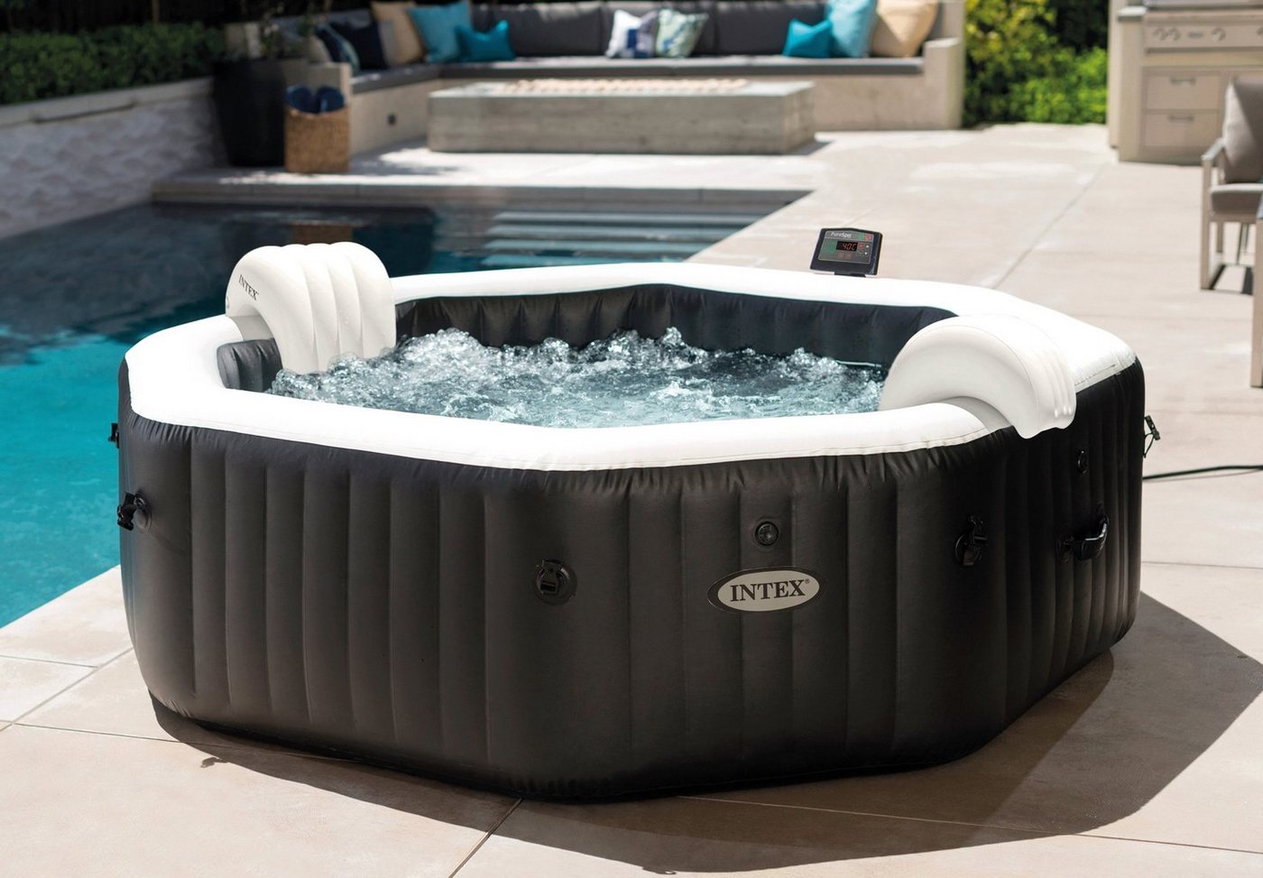 Intex Whirlpool PureSPA "Jet + Bubble Deluxe" octagon, onyx black, (Set), 8-tlg., mit Salzwassersystem, in verschiedenen Größen von Intex