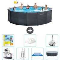 Intex runder Pool mit graphitgrauem Paneel – 478 x 124 cm – Inklusive Zubehör CB51 von Intex