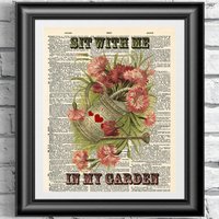 Abdruck Einer Alten Wörterbuchseite. Antike Wandkunst Design Garten. Wörterbuch Wandbehang Blumen. "Poster Kunstwerk "Gartenarbeit"." Familien von IntheFrameShop