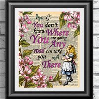 Alice Im Wunderland Kunstdruck Auf Alter Lexikonseite. Wanddekor Upcycled Medium Inspirierendes Zitat. Rosa Kunstwerk Poster von IntheFrameShop