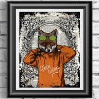 Fuchs Kunstdruck Auf Antiker Buchseite, Alter Hipster Wanddeko Modetier, Funky Poster von IntheFrameShop
