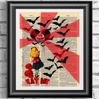 Kunstdruck Auf Alter Lexikonseite. Gothic Alice Im Wunderland Wandkunst. Steampunk Emo Vintage Buchseite Dunkler Fledermaus Schädel von IntheFrameShop