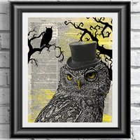 Kunstdruck Auf Echter Alter Lexikonseite. Dandy Steampunk Eule Aufgedruckt Einem Duden-Blatt. Wanddeko Kunstwerk von IntheFrameShop