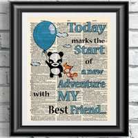 Kunstdruck Auf Lexikonseite Baby Fuchs Und Panda Tiere Beste Freunde Zitat. Luftballons Kinderzimmer Print Wandbehänge von IntheFrameShop