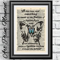 Kunstdruck Auf Meiner Lexikonseite - Inspirationszitat. Wanddeko Schmetterling Chaostheorie. Vintage Buchseitendruck Aquarell von IntheFrameShop