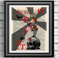 Kunstdruck Auf Wörterbuchseite Alice Im Wunderland. Gothic Steampunk Mad Hatter Antikem Buchseitendruck. Dunkles Grafik Zitat von IntheFrameShop