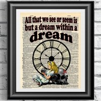 Kunstdruck Auf Wörterbuchseite Alice Im Wunderland. Gothic Steampunk Traum Zitat Antiken Buchseitendruck. Dunkles Grafik-Zitat von IntheFrameShop