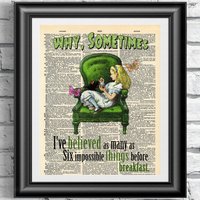 Original Kunstdruck Auf Lexikonseite Alice Im Wunderland. Grüne Version Buchseitendruck. Wandbehang Inspirierendes Zitat von IntheFrameShop