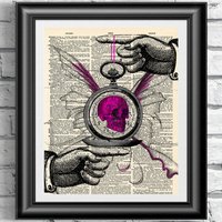 Pinker Totenkopf Schmetterling Kunstdruck Steampunk Gothic Wörterbuch von IntheFrameShop