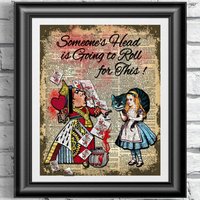 Wörterbuch Buchseite Print Alice Im Wunderland Und Herzkönigin. Kunstdruck Auf Alter Von 1889 Wanddekor Zitat von IntheFrameShop