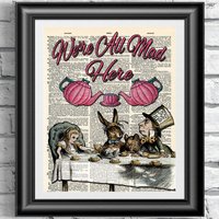 Wörterbuch Buchseite Print Alice Im Wunderland Verrückte Teeparty. Kunstdruck Auf Alter Vom Hutmacher. Wandbehang Rosa Und Blau von IntheFrameShop
