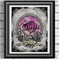 "Wörterbuch Kunstdruck Alice Im Wunderland "Cheshire Cat" Plakat Auf Antiker Lexikon Buchseite Mischtechnik von IntheFrameShop