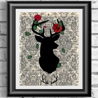 Wörterbuch Kunstdruck Reh Und Mohn. Auf Antiker Buchseite Shabby Chic Tier - Rotmohnkunst von IntheFrameShop