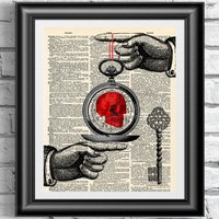 steampunk Totenkopf Uhr Kunstdruck. Gothik Wandkunst Antike Buchseite. Wandbehang Upcycled Vintage Media. Rote Geschenk Grafik steampunk Totenkopf Uhr Kunstdruck. Gothik Wandkunst Antike Buchseite. Wandbehang Upcycled Vintage Media. Rote Geschenk Grafik von IntheFrameShop