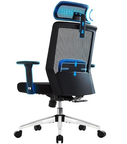 IntimaTe WM Heart Bürostuhl Ergonomischer,Chefsessel mit Verstellbarer 3D Armlehne, Schreibtischstuhl mit Kopfstütze und Lendenwirbelstütze and Rollen,Schwarz von IntimaTe WM Heart