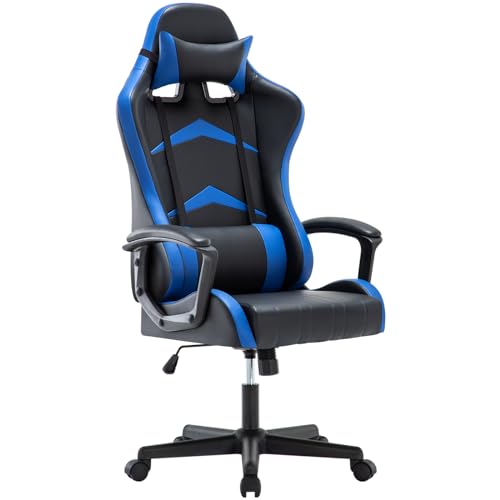 IntimaTe WM Heart Gaming Stuhl, Bürostuhl mit Verstellbarem Kopfkissen und Lendenkissen, Ergonomischer Schreibtischstuhl, Racingstuhl mit Hoher Rückenlehne, 52 x 49 x 130cm (Blau) von IntimaTe WM Heart