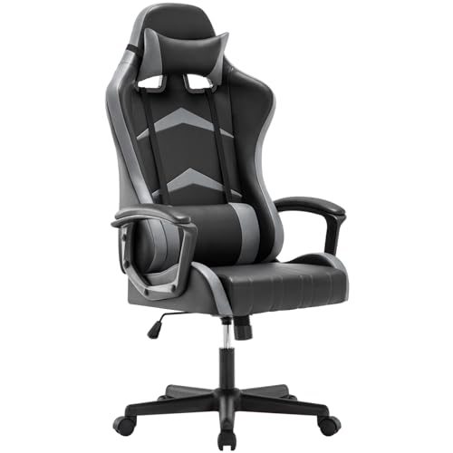 IntimaTe WM Heart Gaming Stuhl, Bürostuhl mit Verstellbarem Kopfkissen und Lendenkissen, Ergonomischer Schreibtischstuhl, Racingstuhl mit Hoher Rückenlehne, 52 x 49 x 130cm (Grau) von IntimaTe WM Heart