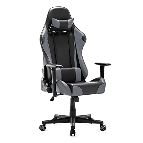 IntimaTe WM Heart Gaming Stuhl, Racing Gamer Stuhl mit Kopfstütze und Lordosenstütze, Ergonomischer Computerstuhl, Bürostuhl mit Hoher Rückenlehne, Drehstuhl Kunstleder PU Sportsitz (grau) von IntimaTe WM Heart