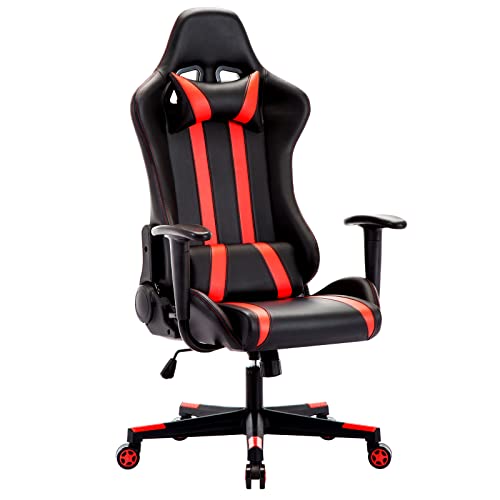 Intimate WM Heart Gaming Stuhl Bürostuhl Ergonomischer Drehstuhl Gamer Stühle mit Kopfstütze und Lendenkissen, Racingstuhl mit Hoher Rückenlehne, Höhenverstellung und Wippfunktion (Rot) von IntimaTe WM Heart